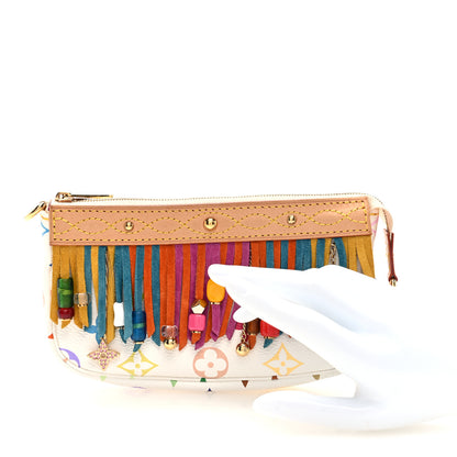 Louis Vuitton Monogram Multicolor Fringe Bucket Pochette Accessories White 2 of 9