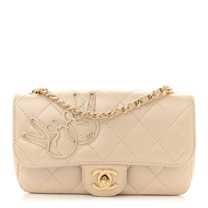Chanel Metallic Lambskin Quilted Extra Mini V For Victory Flap Light Gold 1 of 12