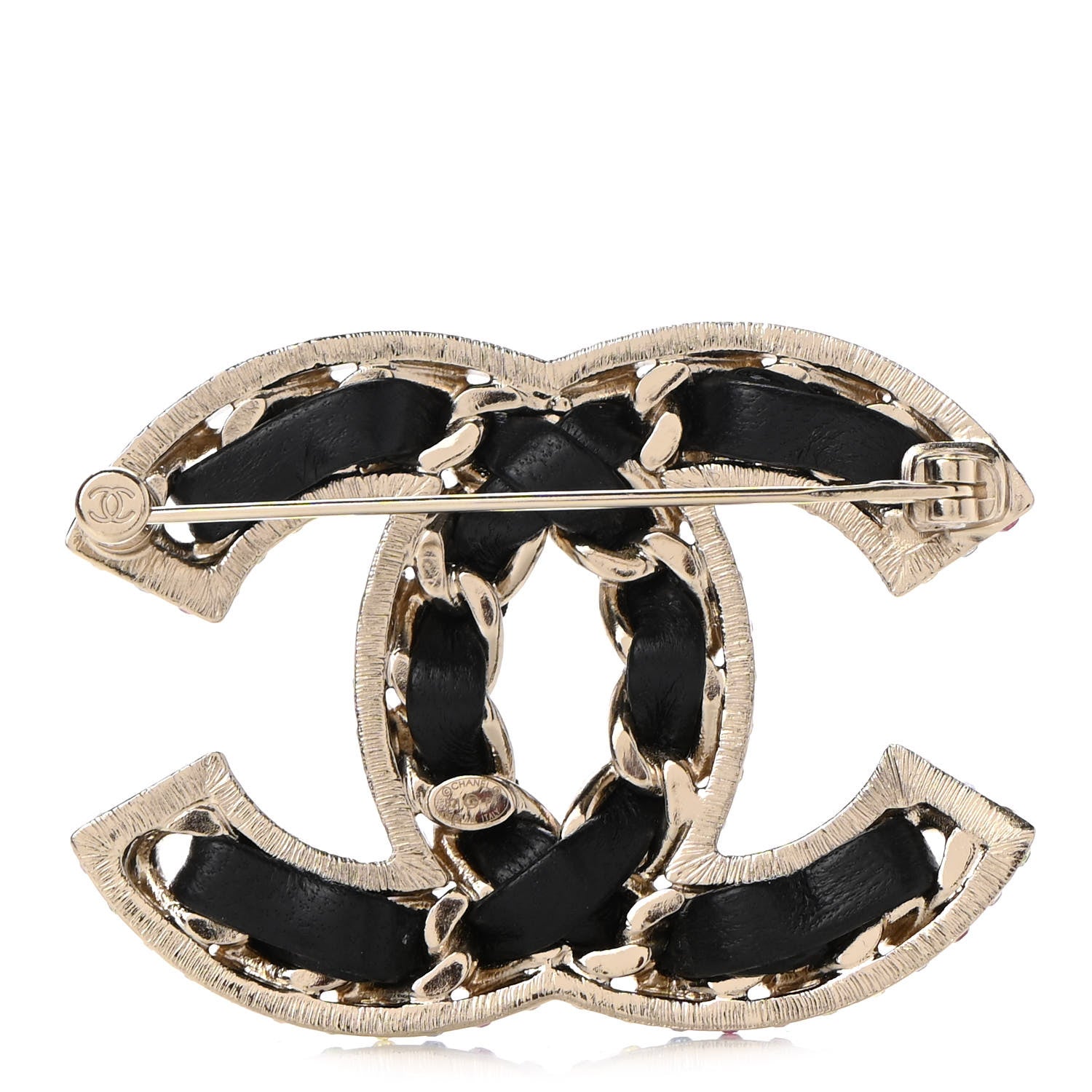 Chanel Lambskin Crystal CC Chain Brooch Black Gold Multicolor 3 of 6