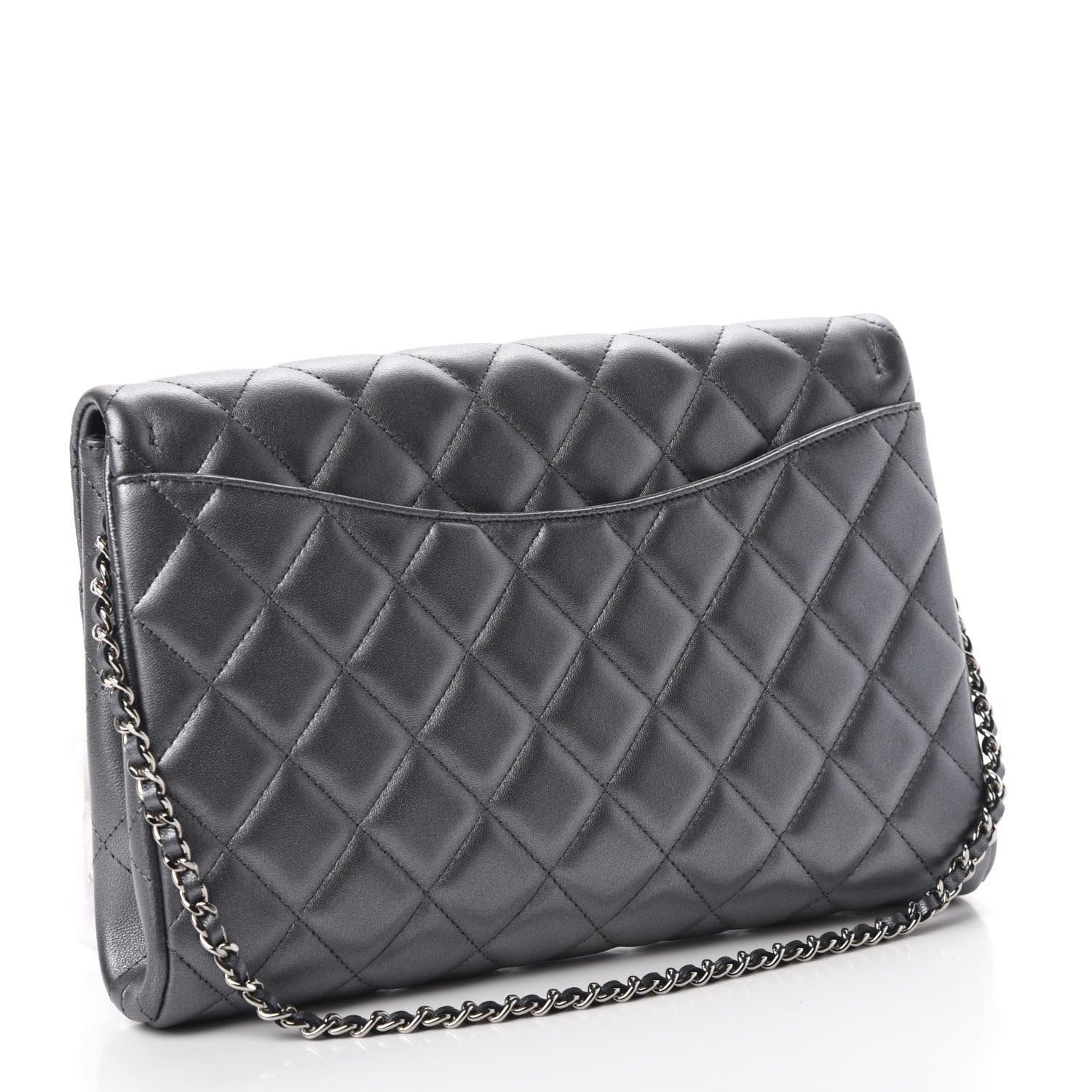 Chanel Metallic Lambskin Quilted Clutch With Chain Flap Dark Grey 3 of 10