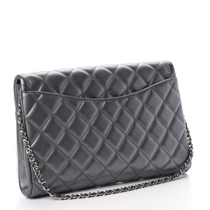 Chanel Metallic Lambskin Quilted Clutch With Chain Flap Dark Grey 3 of 10