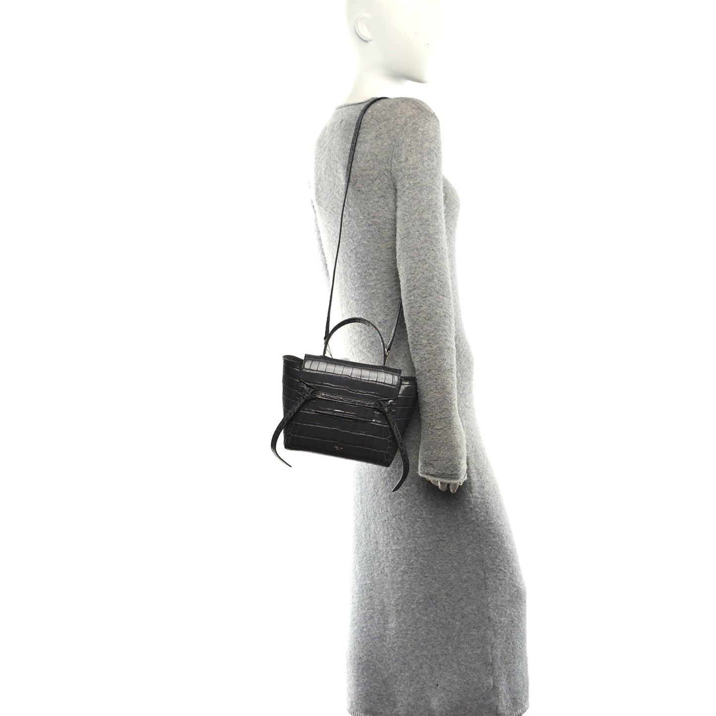 Calfskin Crocodile Embossed Nano Belt Bag Grey