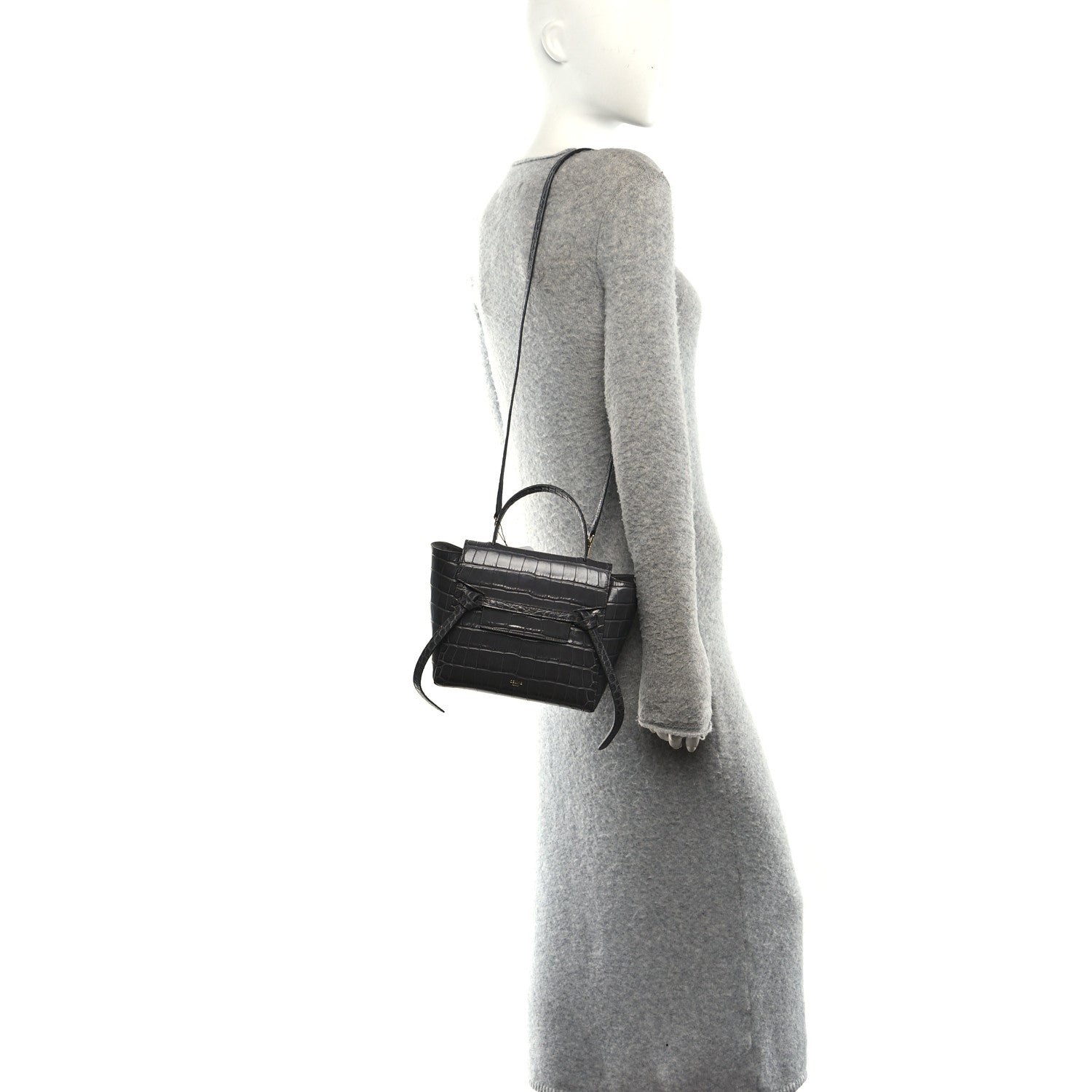 Celine Calfskin Crocodile Embossed Nano Belt Bag Grey 2 of 10