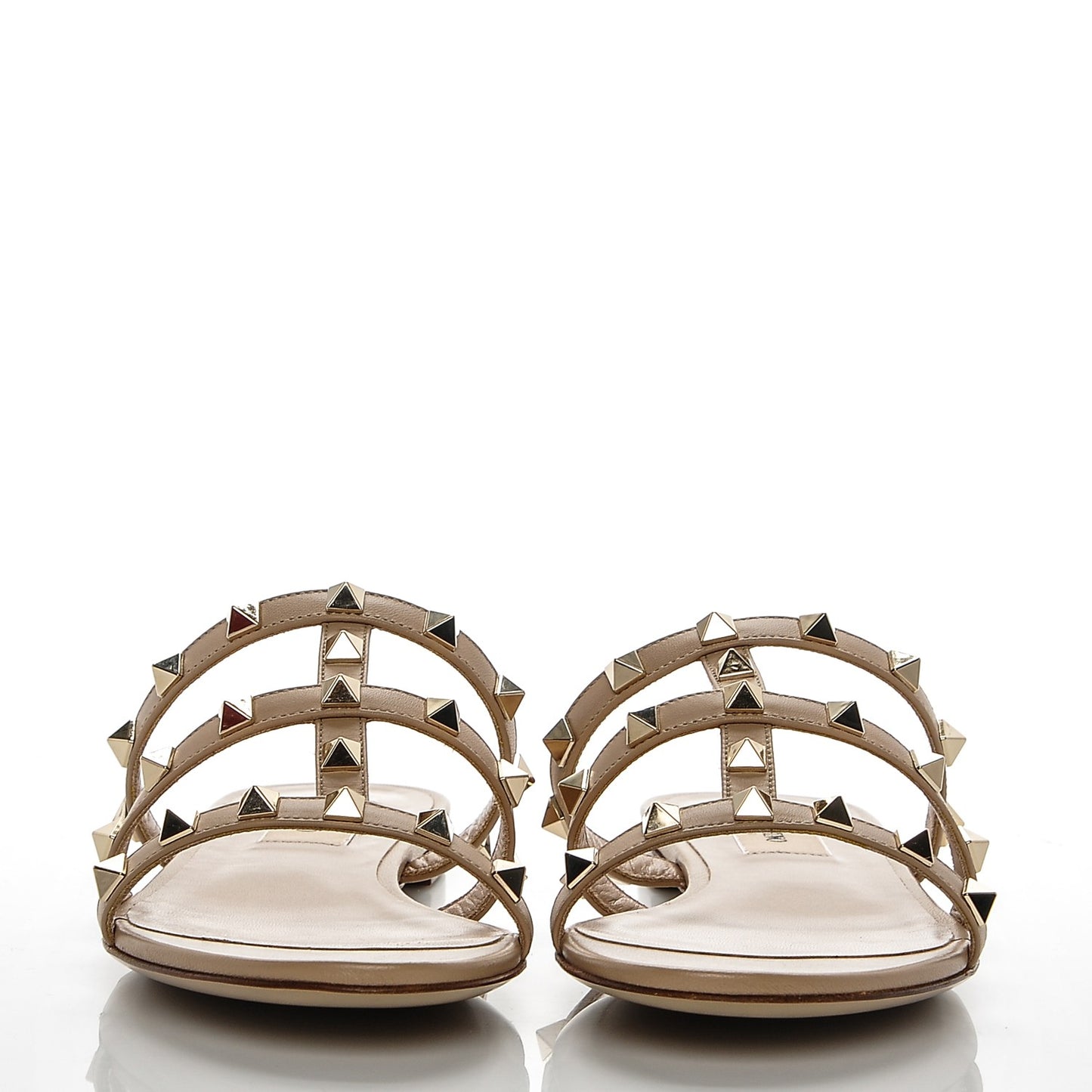 Nappa Rockstud Caged Flat Slide Sandals 36.5 Camel Rose