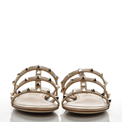 Valentino Garavani Nappa Rockstud Caged Flat Slide Sandals 36.5 Camel Rose 2 of 7