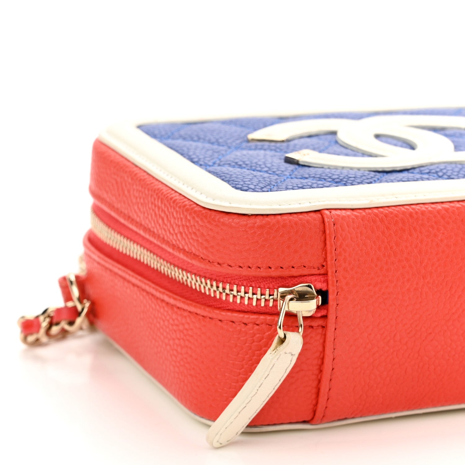 Chanel Caviar Quilted Filigree Vanity Clutch With Chain Blue White Red 9 of 10
