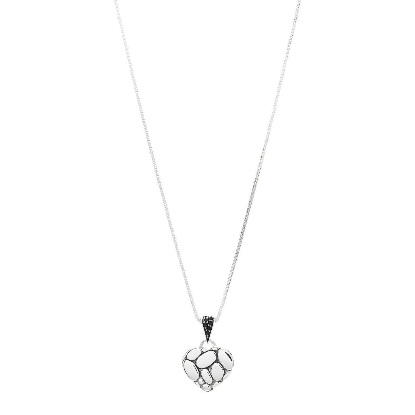Sterling Silver Black Sapphire Kali Lava Heart Pendant Necklace