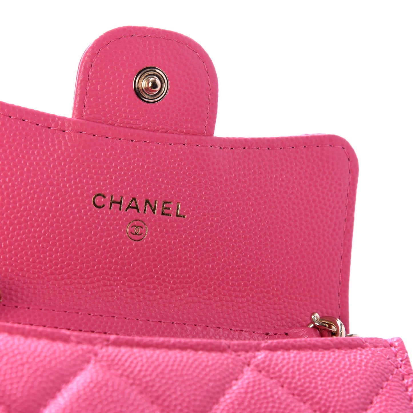 Caviar Quilted Flap Card Holder On Chain Pink