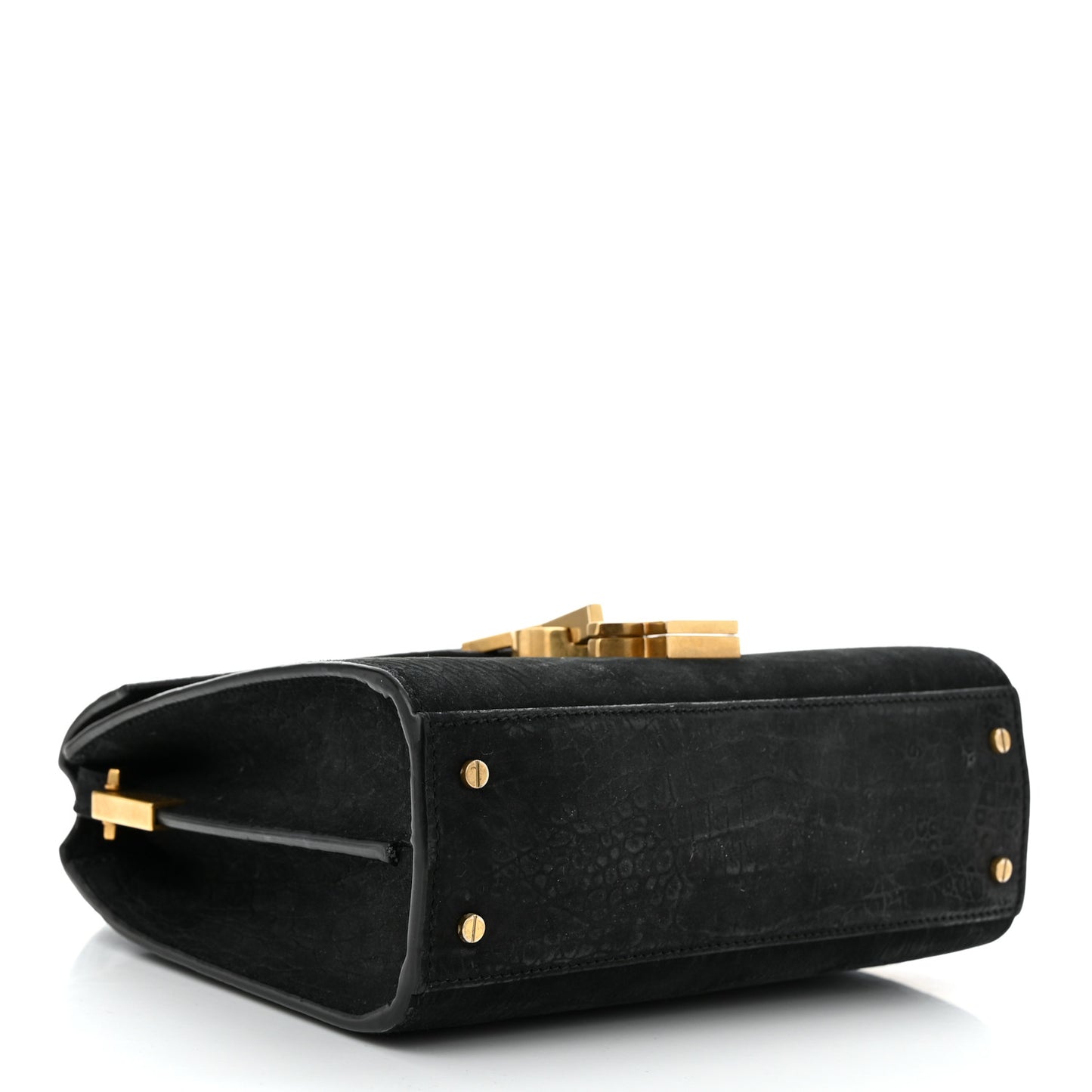 Nubuk Crocodile Embossed Mini Classic Monogram Cassandra Top Handle Black