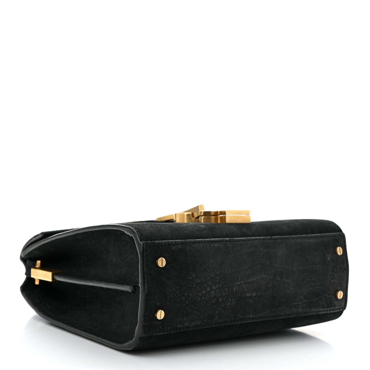 Saint Laurent Nubuk Crocodile Embossed Mini Classic Monogram Cassandra Top Handle Black 4 of 11