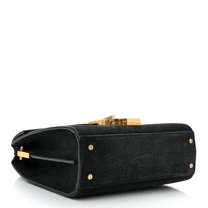 Saint Laurent Nubuk Crocodile Embossed Mini Classic Monogram Cassandra Top Handle Black 4 of 11