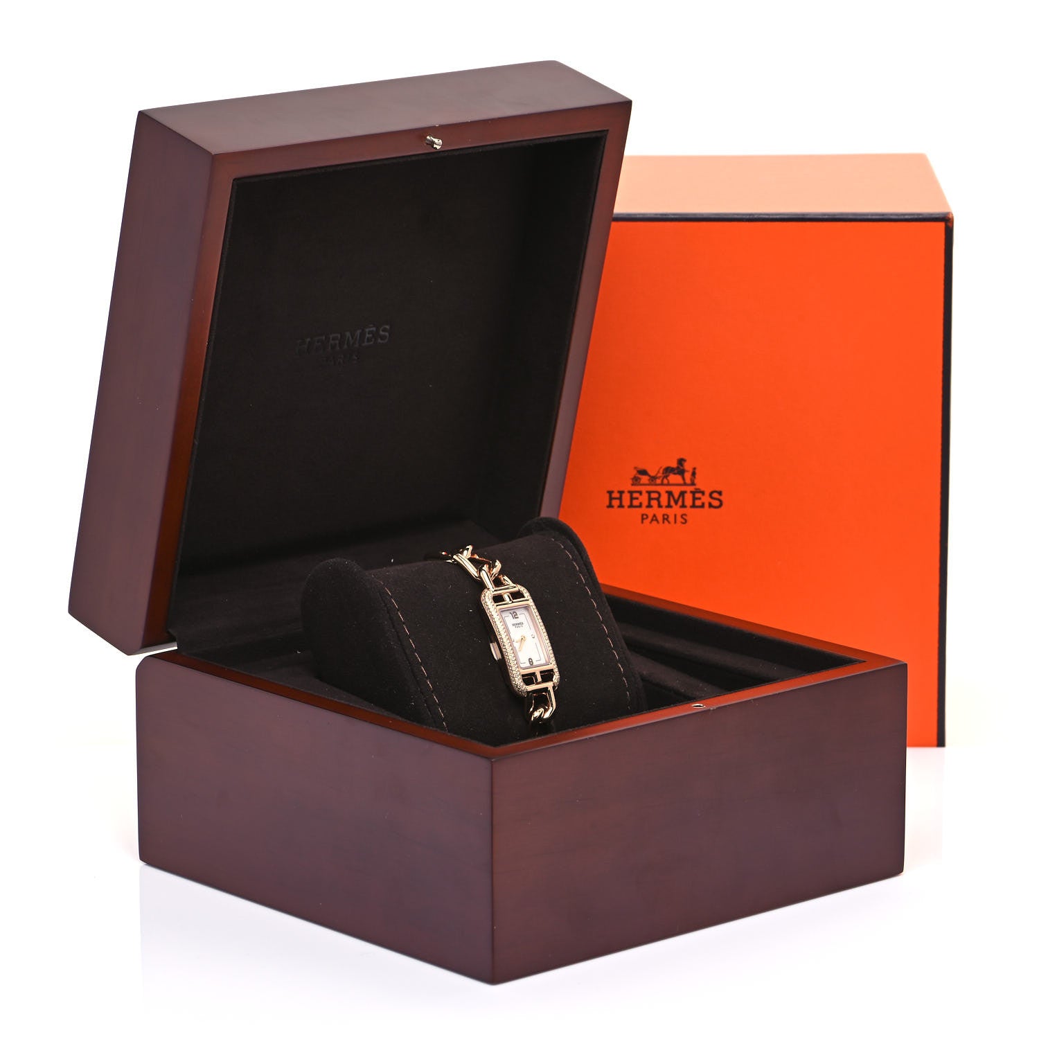 Hermes 18K Rose Gold Diamond Mother of Pearl 17mm Nantucket Quartz Watch 5 of 5