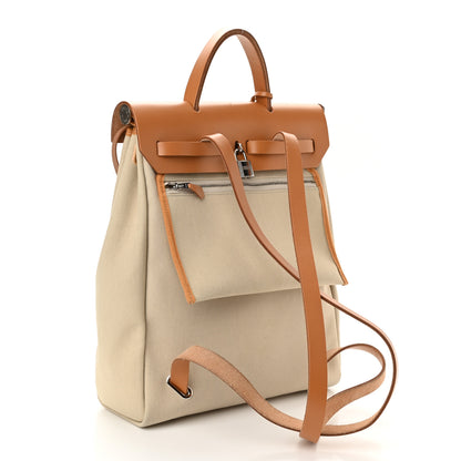 Hermes Military Toile Vache Hunter Herbag a Dos Zip Retourne Beton Naturel Sable 4 of 11