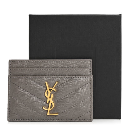 Saint Laurent Grain De Poudre Matelasse Chevron Monogram Credit Card Case Fog 8 of 8