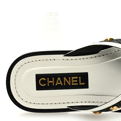 Chanel Lambskin Charms Thong Sandals 37 Black White 5 of 7