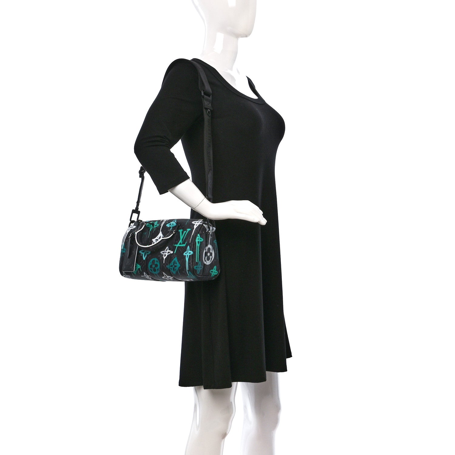 Louis Vuitton Monogram Eclipse LV Graffiti Keepall Bandouliere 25 Green Lights 2 of 8