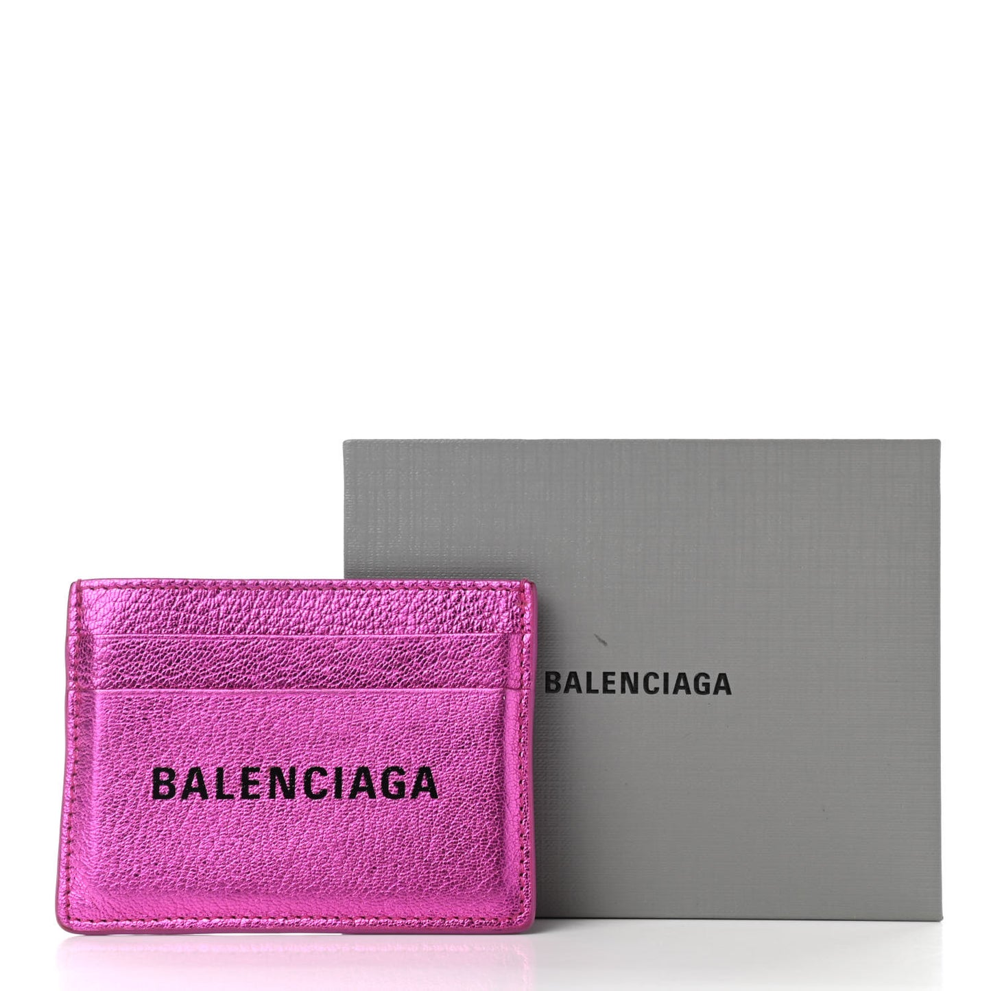 Metallic Goatskin Logo Everyday Multi Card Case Rose Fuchsia Black