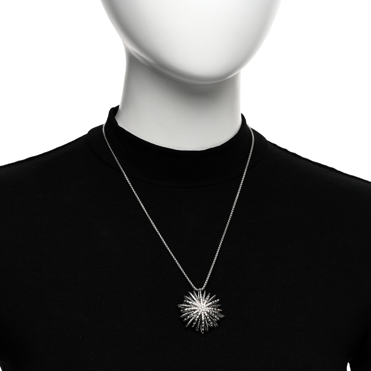 Sterling Silver Diamond Large Starburst Pendant Necklace