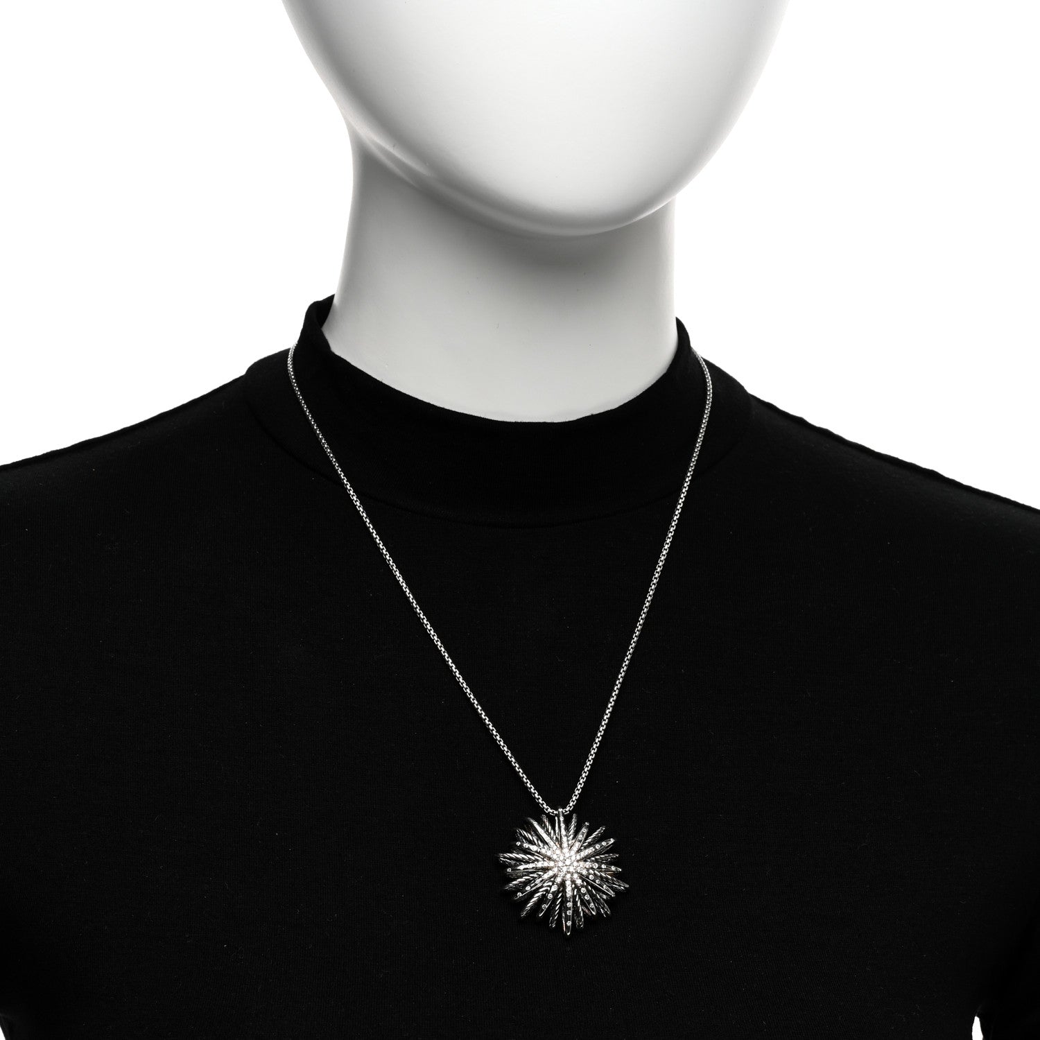David Yurman Sterling Silver Diamond Large Starburst Pendant Necklace 2 of 4