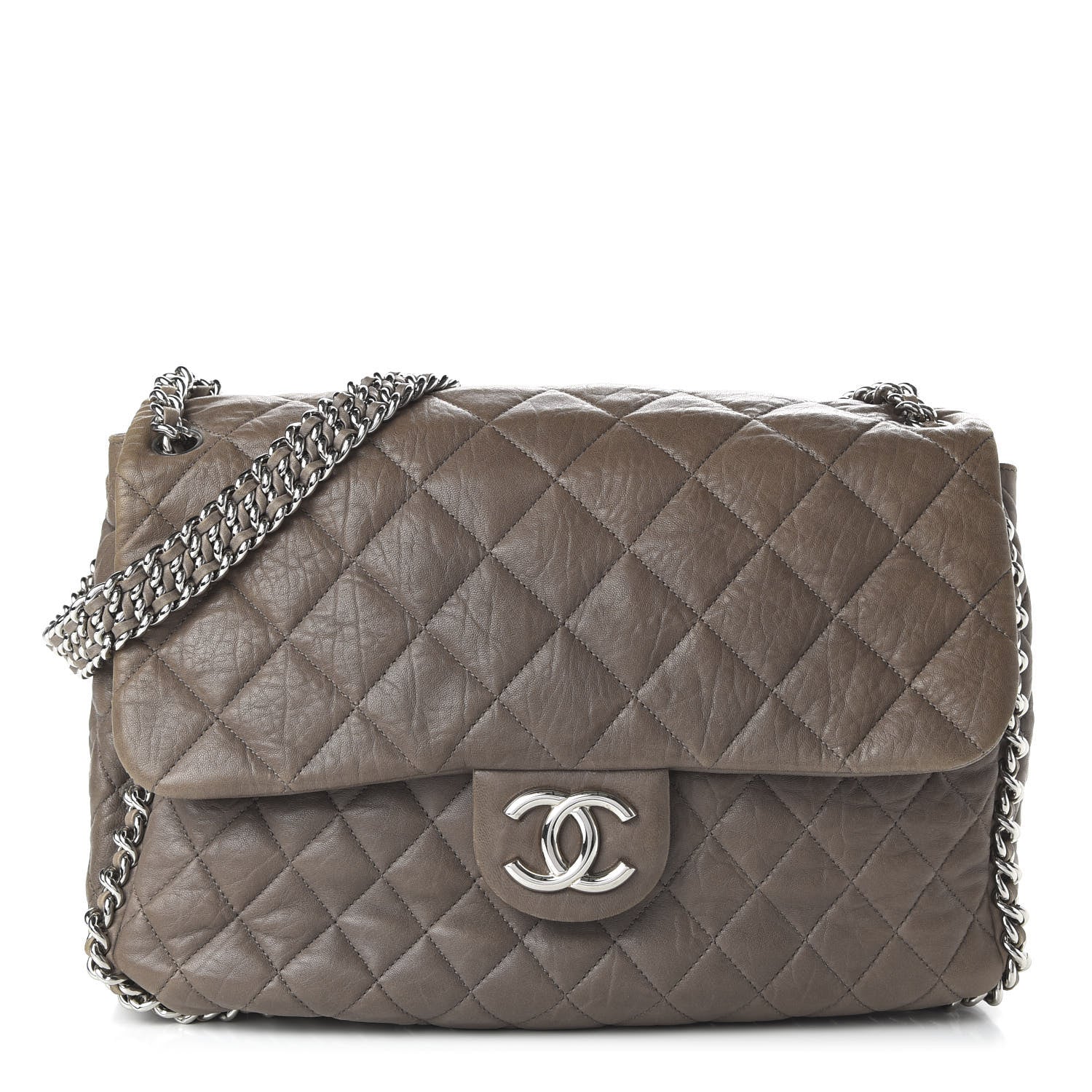 Chanel Washed Lambskin Quilted Maxi Chain Around Flap Taupe 1 of 10