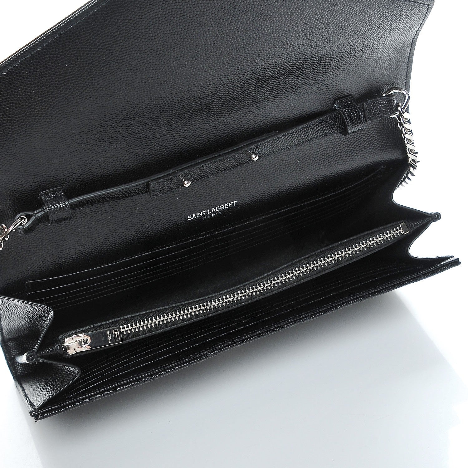 Saint Laurent Grain De Poudre Matelasse Chevron Monogram Chain Wallet Black 5 of 7