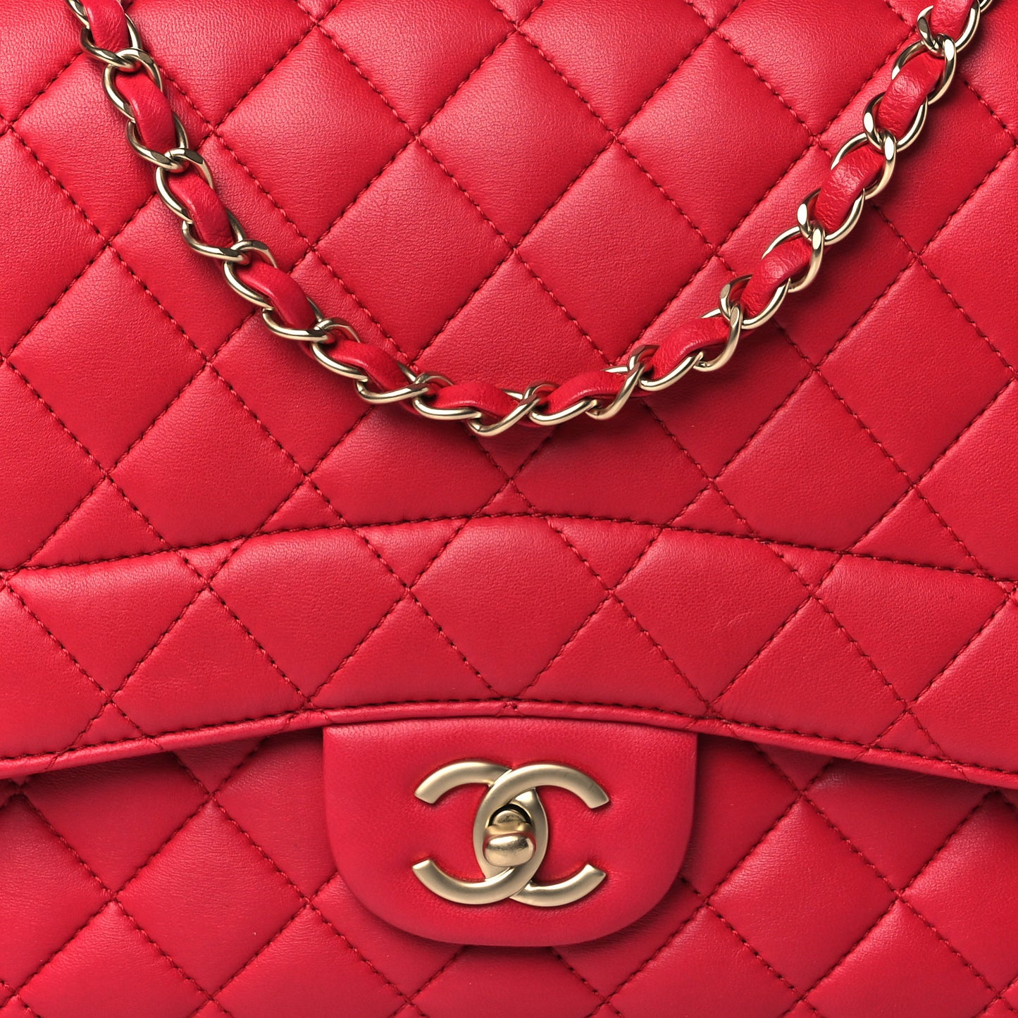 Lambskin Quilted Jumbo Mademoiselle Chic Flap Red