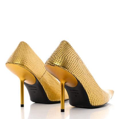 Balenciaga Metallic Calfskin Snakeskin Embossed Essex 110mm Pumps 36 Gold 4 of 11