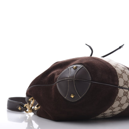 Gucci Suede Monogram Drawstring Bag Brown 5 of 9