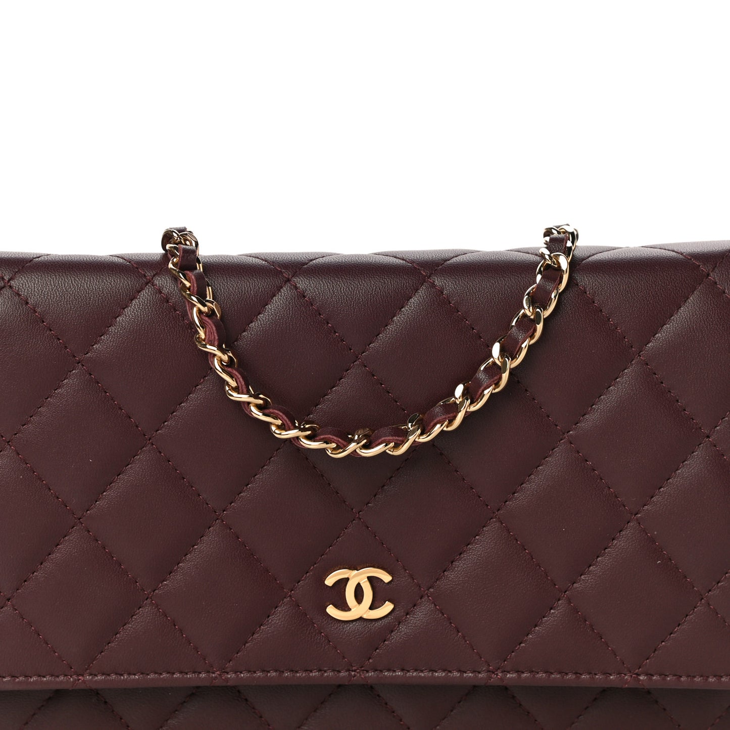 Lambskin Quilted Wallet On Chain WOC Burgundy