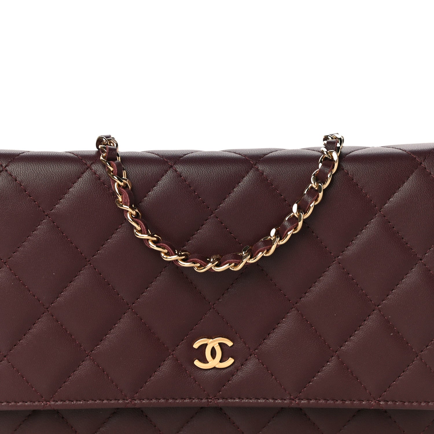 Chanel Lambskin Quilted Wallet On Chain WOC Burgundy 6 of 12