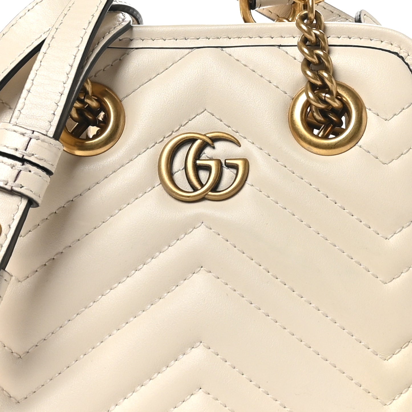 Calfskin Matelasse Chevron Mini GG Marmont Tote Mystic White