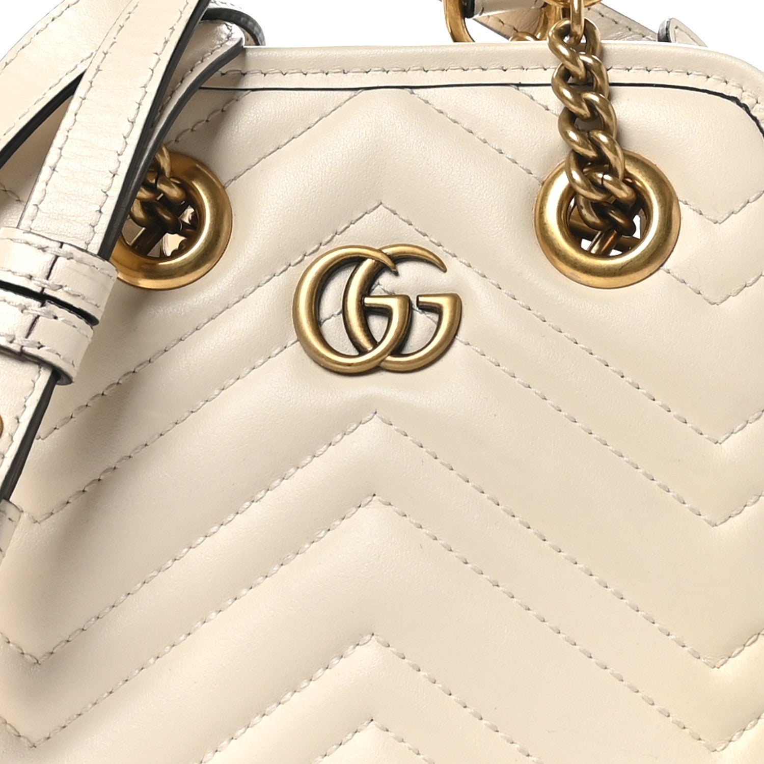 Gucci Calfskin Matelasse Chevron Mini GG Marmont Tote Mystic White 8 of 11