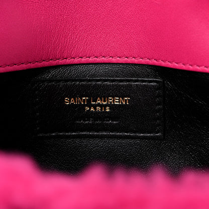 Saint Laurent Shearling Quilted Le Maillon Square Crossbody Bag Fuxia 6 of 10