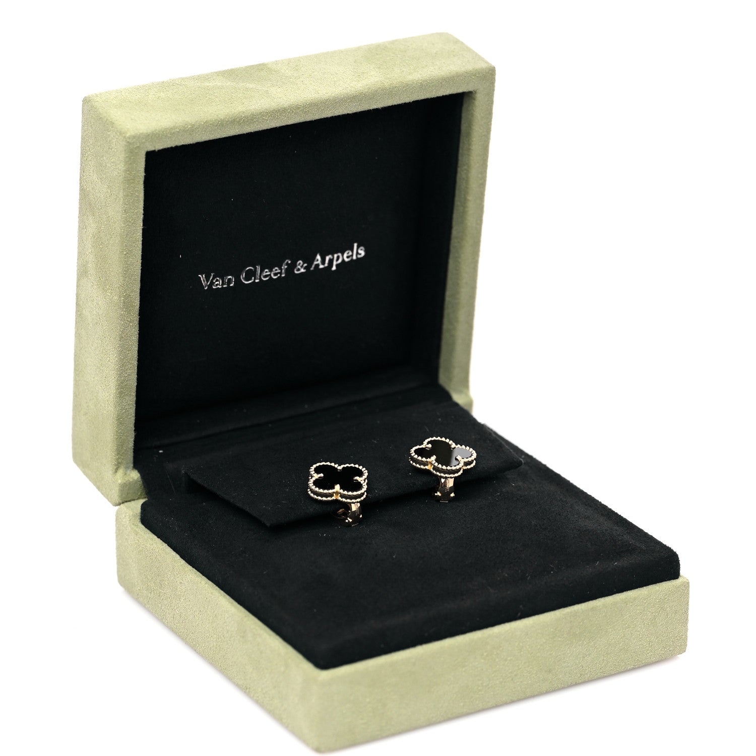 Van Cleef & Arpels 18K Yellow Gold Black Onyx Vintage Alhambra Earrings 5 of 5