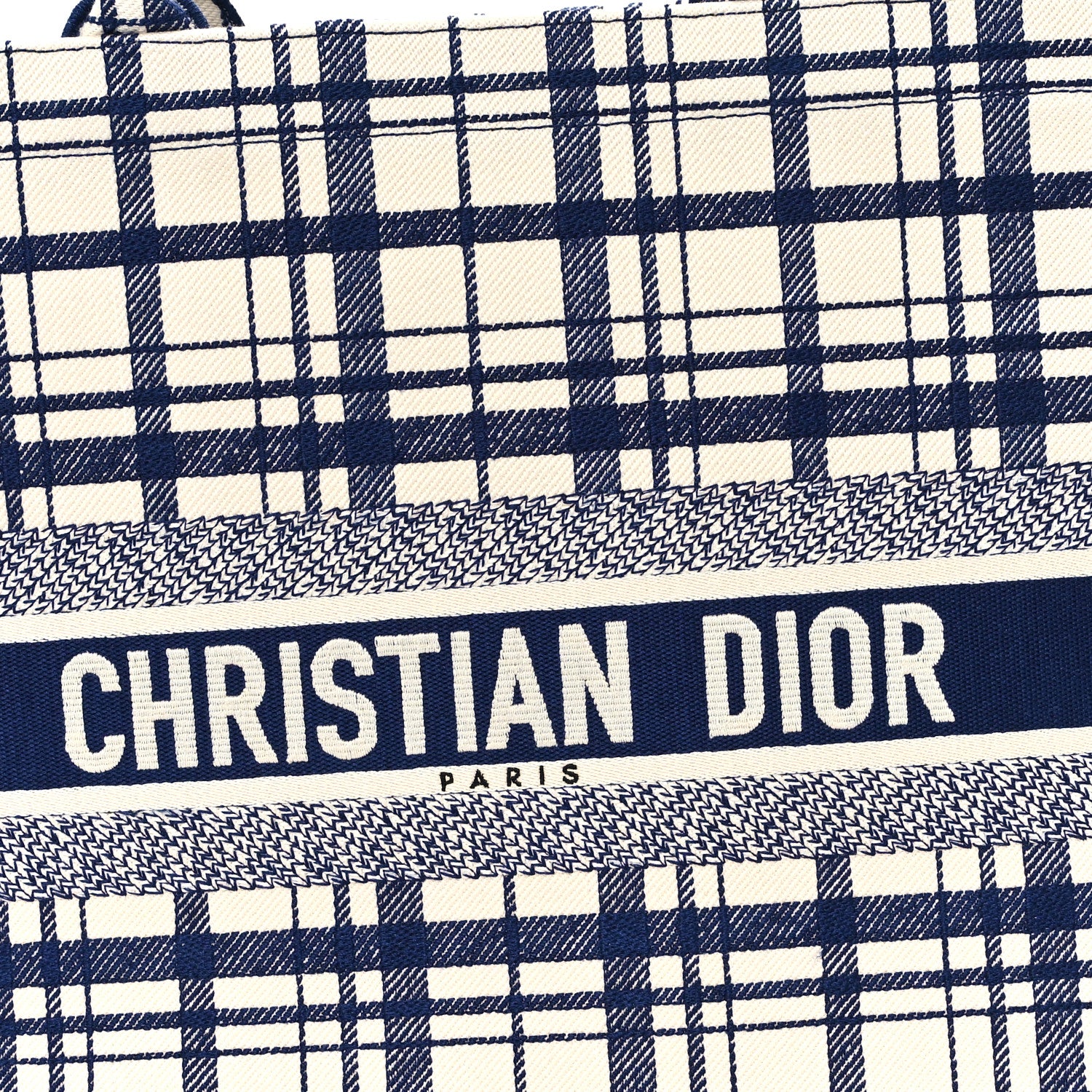 Christian Dior Canvas Embroidered Large Check'n'Dior Book Tote Blue 8 of 11