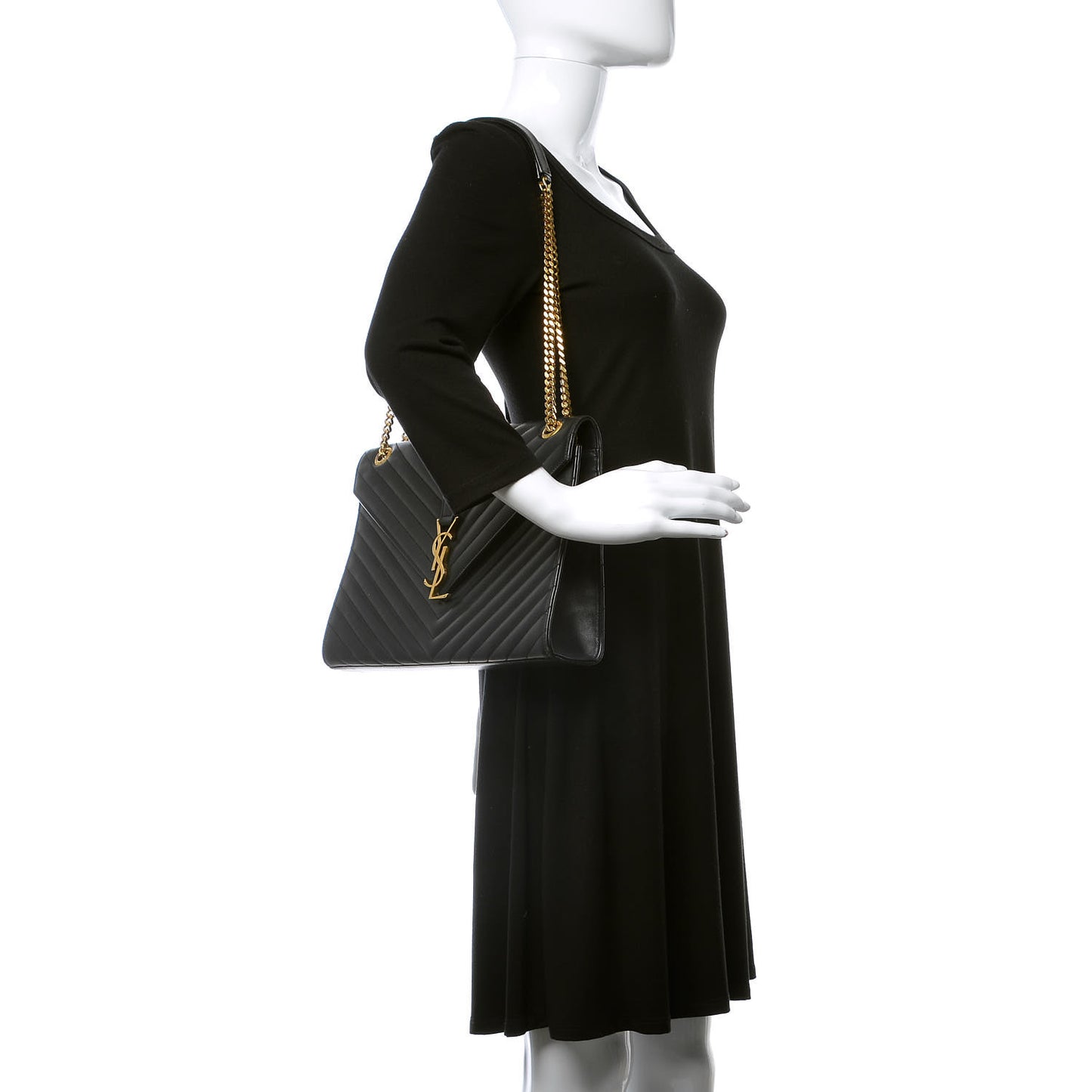 Smooth Calfskin Matelasse Chevron Large Monogram Satchel Black