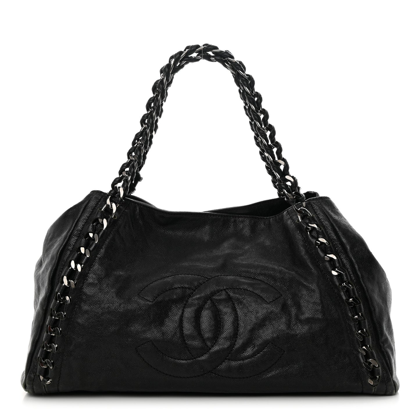 Glazed Calfskin East West Modern Chain Tote Black