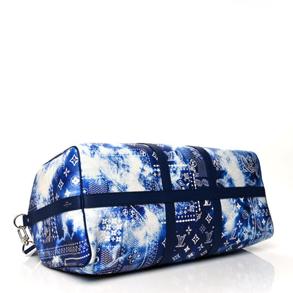 Louis Vuitton Cowhide Monogram Bandana Keepall Bandouliere 50 Blue 3 of 10