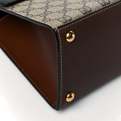 Gucci GG Supreme Monogram Calfskin Small Padlock Top Handle Bag Beige Black Cuir 9 of 11