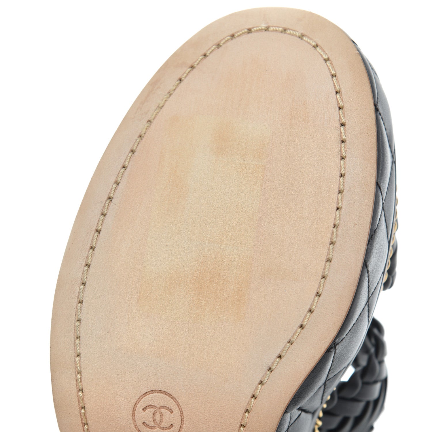 Chanel Calfskin Quilted Chain Around Wedge Sandals 39.5 Black 13 of 20