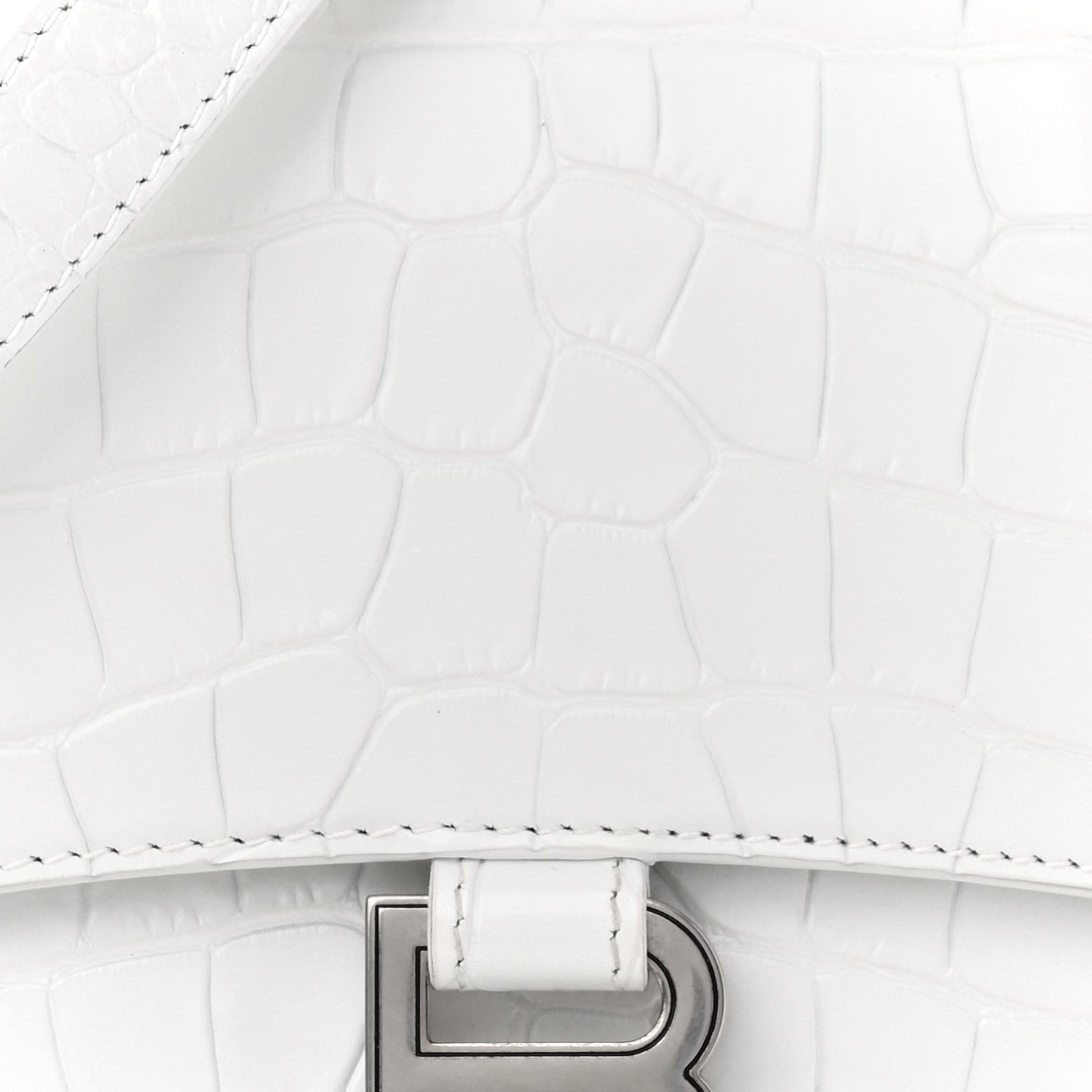 Balenciaga Shiny Calfskin Crocodile Embossed Small Hourglass Sling Shoulder Bag White 9 of 13