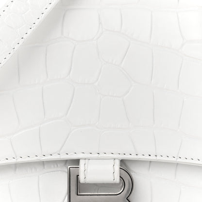 Balenciaga Shiny Calfskin Crocodile Embossed Small Hourglass Sling Shoulder Bag White 9 of 13