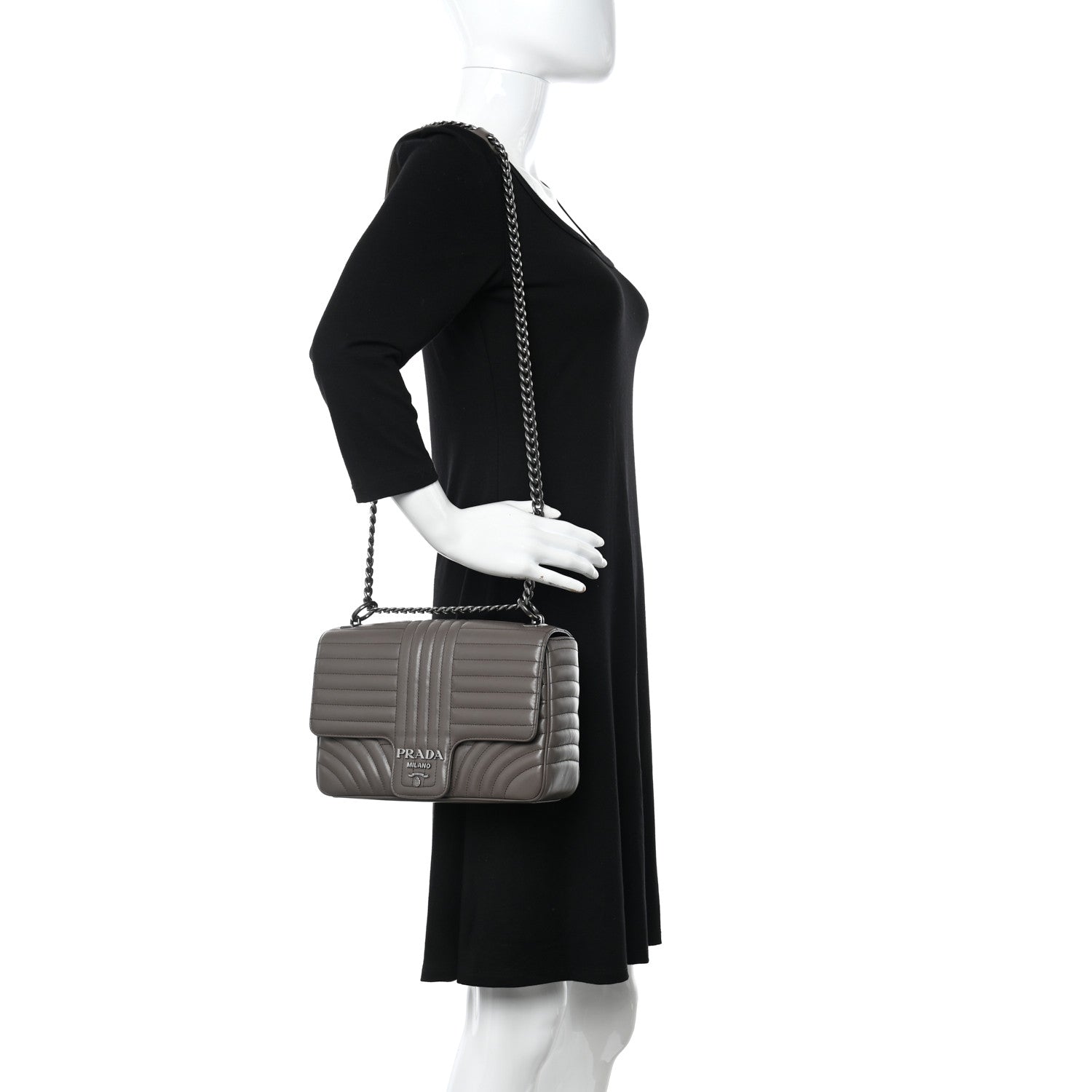 Prada Soft Calfskin Impunture Diagramme Large Chain Flap Shoulder Bag Bambu 2 of 9