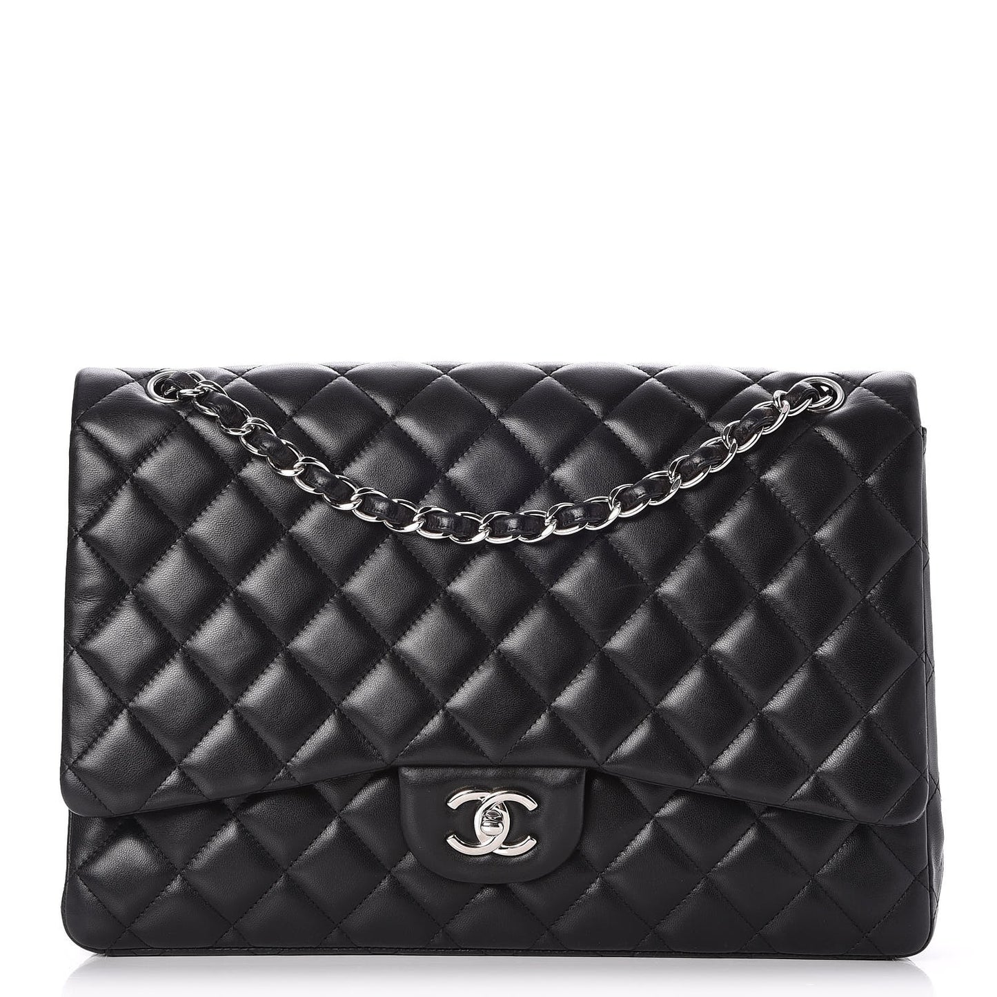 Lambskin Quilted Maxi Single Flap Black
