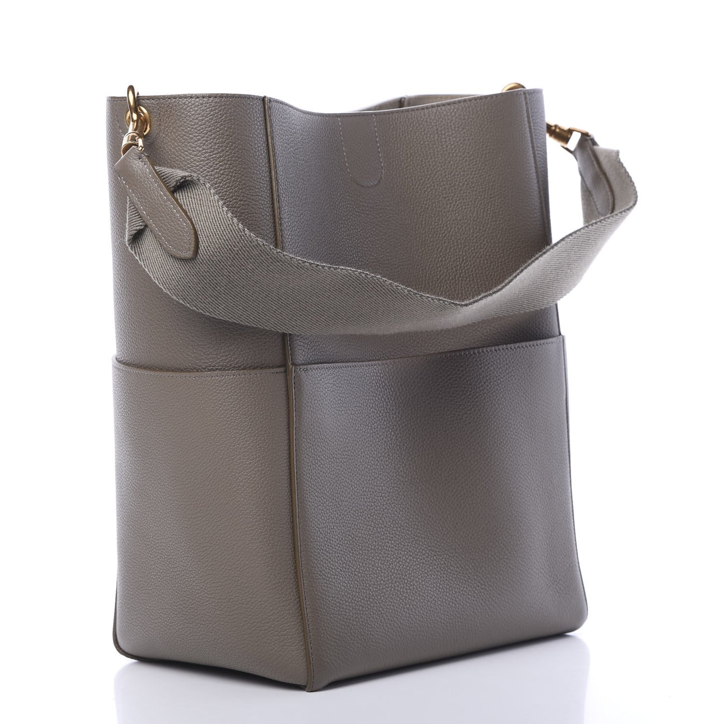 Soft Grained Calfskin Sangle Bucket Bag Taupe