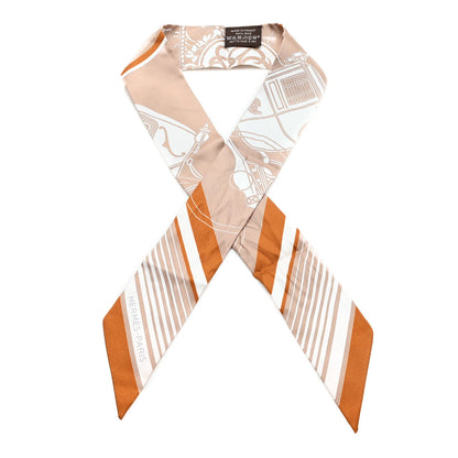 Hermes Silk Ex-Libris Twilly Beige White Caramel 1 of 3