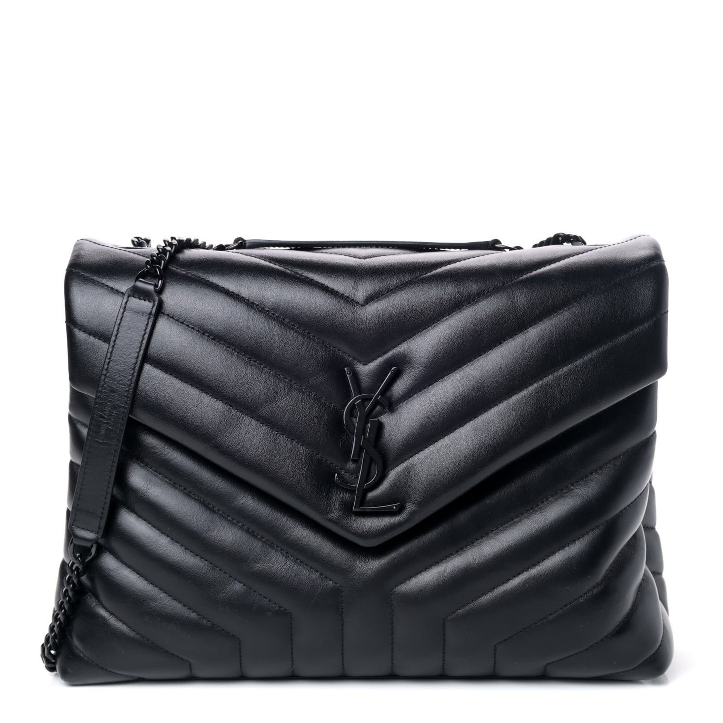 Calfskin Y Quilted Monogram Medium Loulou Chain Satchel Black