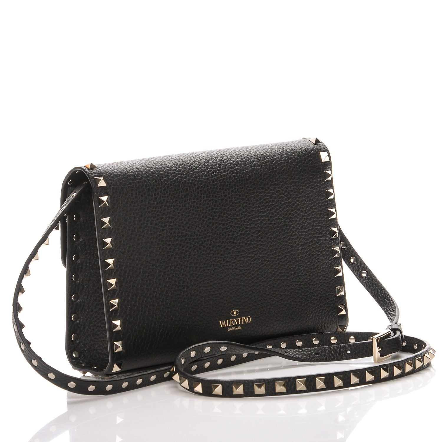 Valentino Garavani Pebbled Calfskin Medium Rockstud Flip Lock Crossbody Bag Black 3 of 7