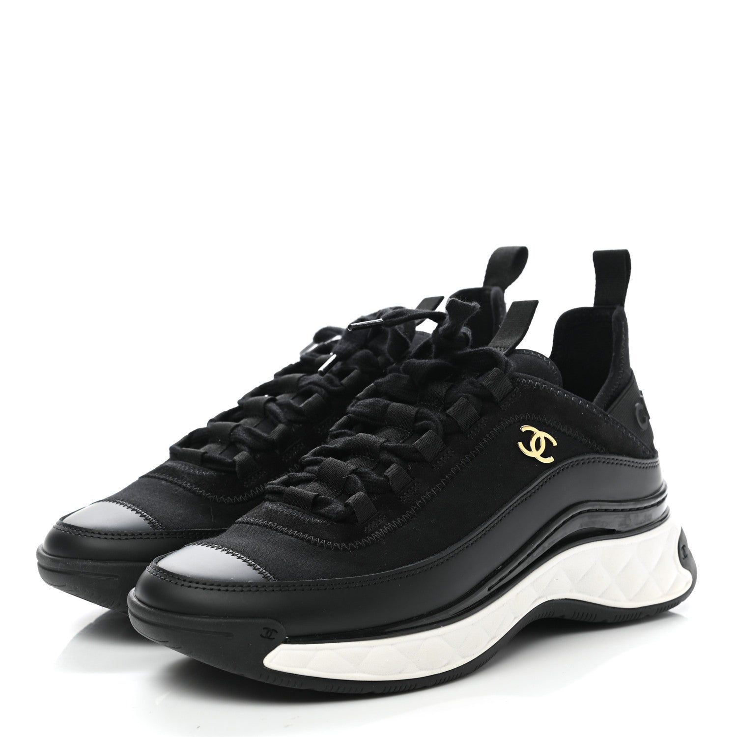 Chanel Velvet Calfskin Mixed Fibers CC Sneakers 37 Black 3 of 9