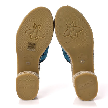 Gucci Monogram Multicolor Criss Cross Espadrille Sandals 37 Light Blue 5 of 8